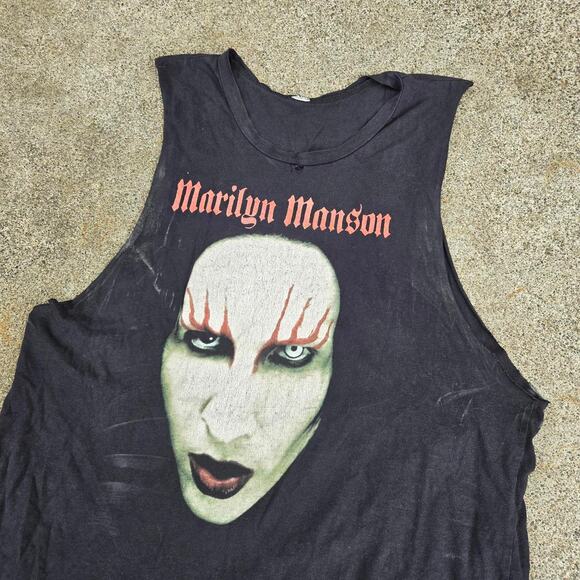 Y2k MARILYN MANSON makeup face Graphic Metal Band Chopped Tank Top Med/Lg Fit - Picture 3 of 5